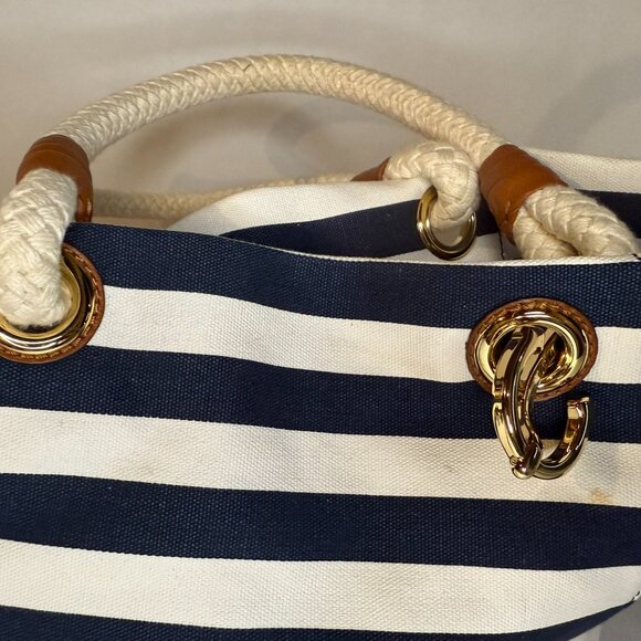 MICHAEL Michael Kors Navy and White Striped Tote - Picture 9 of 13